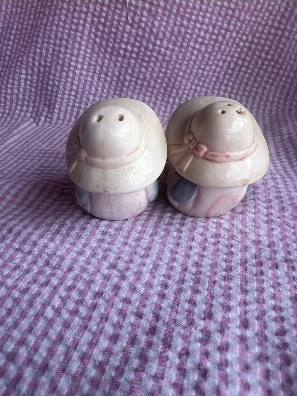 Hand-Painted Ceramic Girl Salt and Pepper Shaker Set in Pink and Blue
